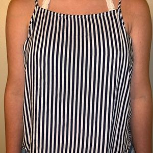a white and blue striped shirt